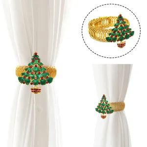 Green rhinestone Christmas tree curtain tieback high-end metal spring curtain buckle decor