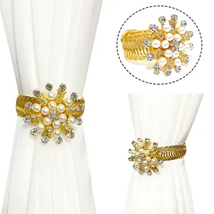 Gold pearl rhinestone curtain tieback spring alloy drapery holdback home decor detail