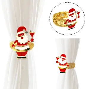 Christmas Santa Claus Curtain Tieback Metal Spring Curtain Clip Rhinestone Enamel Window Decor Home Holiday Accessories