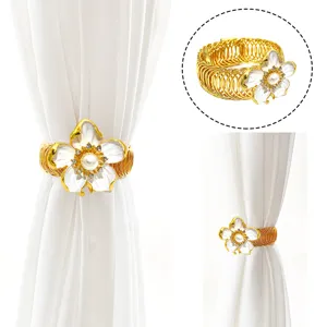 Metall Vorhang-Raffhalter Golden Silber Feder Vorhang Clips Mit Weißer Fünfblättriger Blume Strass Perle Heimdekoration