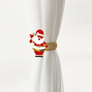 Christmas Santa curtain buckle detail, luxury metal spring tieback, exquisite crystal decor.