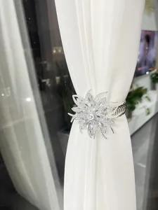 Crystal Flower Curtain Tieback Spring Buckle Modern Luxury Drapery Holdback Decor