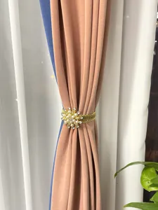 Pearl rose curtain tieback, elegant rhinestone spring curtain clip holder band for decor.
