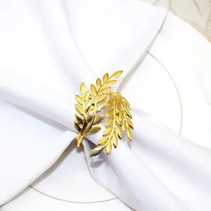 Gold leaf napkin ring metal napkin holder for western restaurant table decor detail shot