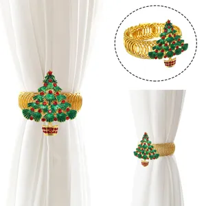 Christmas Tree Curtain Tieback Green Rhinestone Metal Spring Curtain Buckle Decorative Window Accessory