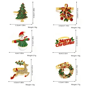 Lot de ronds de serviette de Noël, détails et dimensions du décor de table en métal strass.