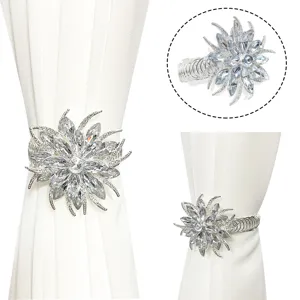 Crystal Flower Curtain Tieback Modern Luxury Silver Metal Rhinestone Decorative Curtain Holdback Window Drapery Accessories