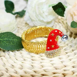 Christmas hat curtain tieback gold spring buckle with red rhinestones and crystal decor.