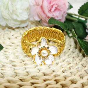 Weißer Strass Fünf-Blatt-Blumen Vorhangraffhalter, goldener Feder Vorhang Clip Zubehör