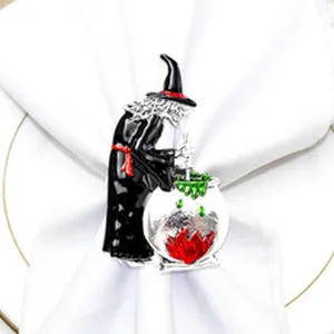 Halloween witch napkin ring metal table decor holder for spooky party dinner table setting