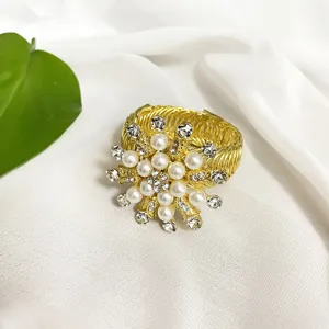 Gold pearl rhinestone spring curtain tieback elegant flower drapery holdback clip
