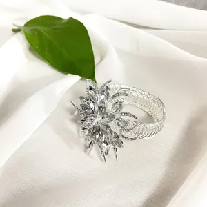 Modern luxury crystal flower curtain ring buckle with spring tie back for home decor