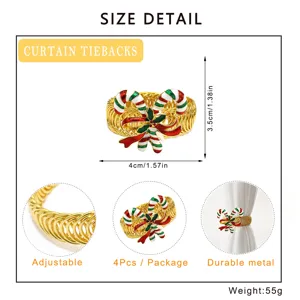 Christmas candy cane curtain tiebacks, 4pcs durable metal adjustable spring curtain clips.