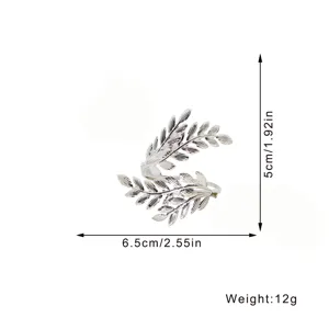 Silver leaf napkin ring metal table decor napkin holder detail size 6.5x5cm weight 12g.