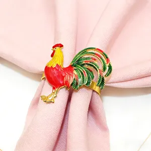 Detailed view of a charming rooster enamel napkin ring, perfect for Easter party table decor.