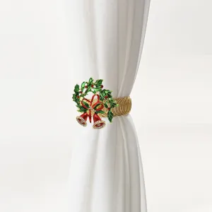 Christmas curtain tieback with bell wreath metal spring design for home bedroom window decor