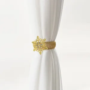 Fibbia per tenda a fiocco di neve oro, clip a molla elegante con strass per decorazione casa.