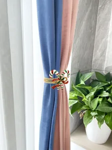 Christmas curtain tieback with candy cane design, metal spring punch-free window curtain clip.