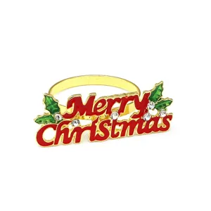 Rond de serviette Merry Christmas en metal dore avec strass decoration de table