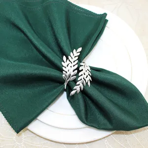 Silver metal leaf napkin ring detail view table decor elegant dining accessory setting