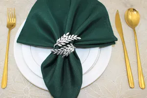 Silver leaf metal napkin ring for western restaurant table setting, elegant table decor wholesale.