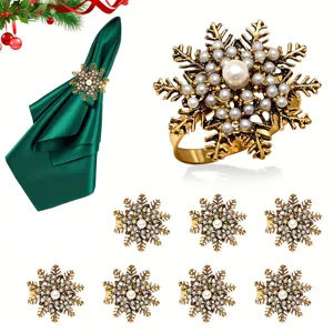 Antique Gold Snowflake Napkin Rings With Artificial Pearls Alloy Christmas Table Decoration Napkin Buckle Set For Party