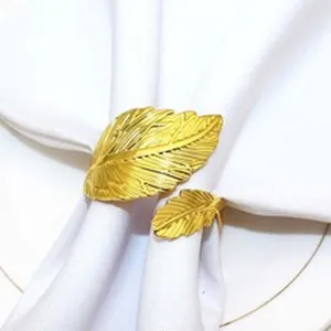 Golden leaf napkin ring metal holder table decor for hotel wedding dinner party use detail