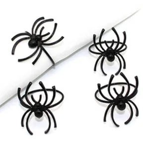 Halloween black spider napkin rings table decor set spooky party accessories for dining room.