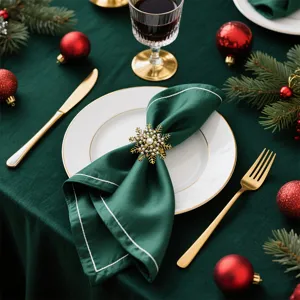 Christmas gold snowflake napkin rings set for holiday table decor and dining room setting
