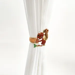 Cute squirrel metal spring curtain tieback detail, punch-free design for home decor.