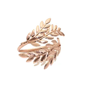 Rose gold leaf napkin ring metal table decor for wedding party dining room setting accessory