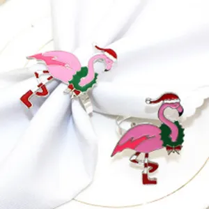 Christmas flamingo napkin rings metal napkin holders for hotel holiday dinner table decor.
