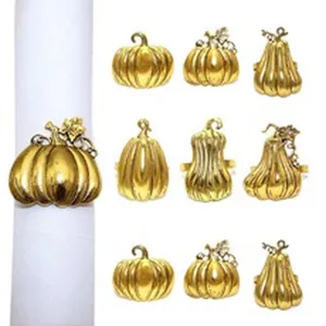 Antique gold pumpkin napkin rings Thanksgiving leaf table decor alloy napkin holders details