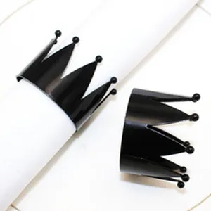 Black crown napkin rings table decor set for dining party holiday decoration supplies.