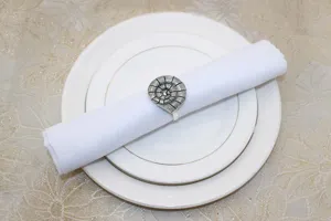 Metal seashell ring vintage marine style napkin holder table decor detail view