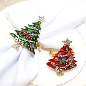 Christmas tree napkin rings alloy rhinestone holders holiday table decor dinner party set