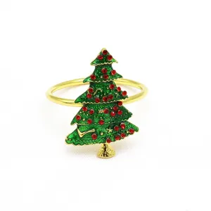 Rond de serviette sapin de Noel metal or email vert strass rouges deco de table fetes