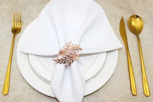 Metal leaf napkin ring holder for table setting wedding party dinner decor gold finish