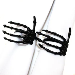 Halloween Black Skull Hand Napkin Rings Alloy Ghost Hand Napkin Holders Table Decor For Halloween Party Dinner Table