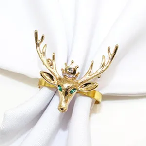 Gold Christmas deer napkin ring alloy rhinestone table decor for hotel wedding party