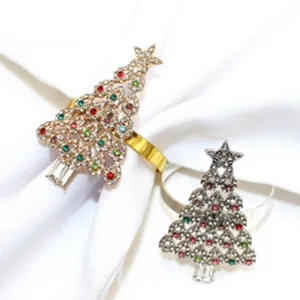 Christmas tree napkin rings alloy rhinestone napkin holders for hotel party table decor