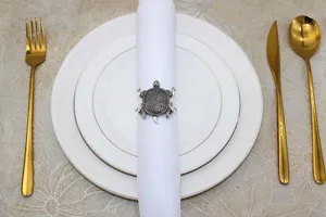Vintage metal turtle napkin ring set, marine life napkin holder for dining table decor