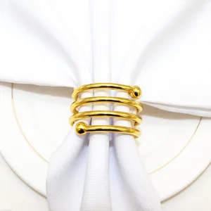 Gold spiral napkin ring with double balls, metal napkin holder for hotel and home table decor.