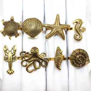 8pcs Gold Nautical Napkin Rings Set Ocean Animal Metal Napkin Holders for Table Decor