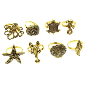 8pcs ocean theme metal napkin rings gold marine life table decor for dining party