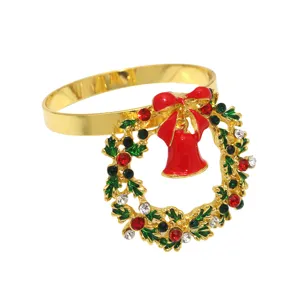 Christmas napkin ring holiday wreath bell metal table decor for hotel holiday party
