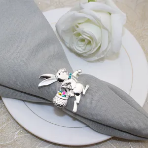 Elegante portatovaglioli con coniglietto di Pasqua argentato e cestino uova per tavola decorativa.