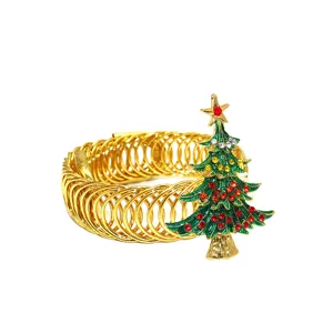 Gold metal curtain tieback spring clip with sparkling rhinestone Christmas tree decor