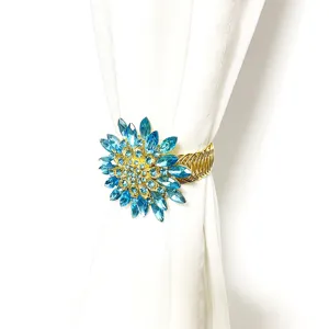 Blauer Kristall Blumen Vorhangring, Metallfeder Raffhalter mit glänzendem Edelstein Design.