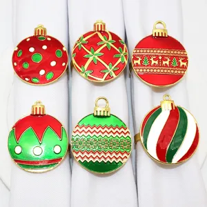 Christmas ball napkin rings set of 6 metallic holiday table decor red green white items